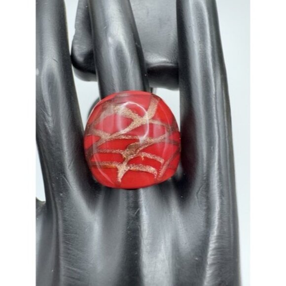Copper-Red Glitter Metallic Lamp Work Glass Ring Domed Murano-Style Size 7.5 - Picture 1 of 10